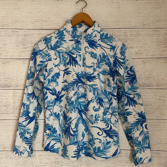 ICIKULS Blue Birds of Paradise Long Sleeve Mock Golf Shirt. - Picture 2 of 6